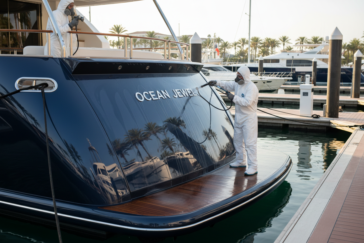 Clearcoat y protección final en yates